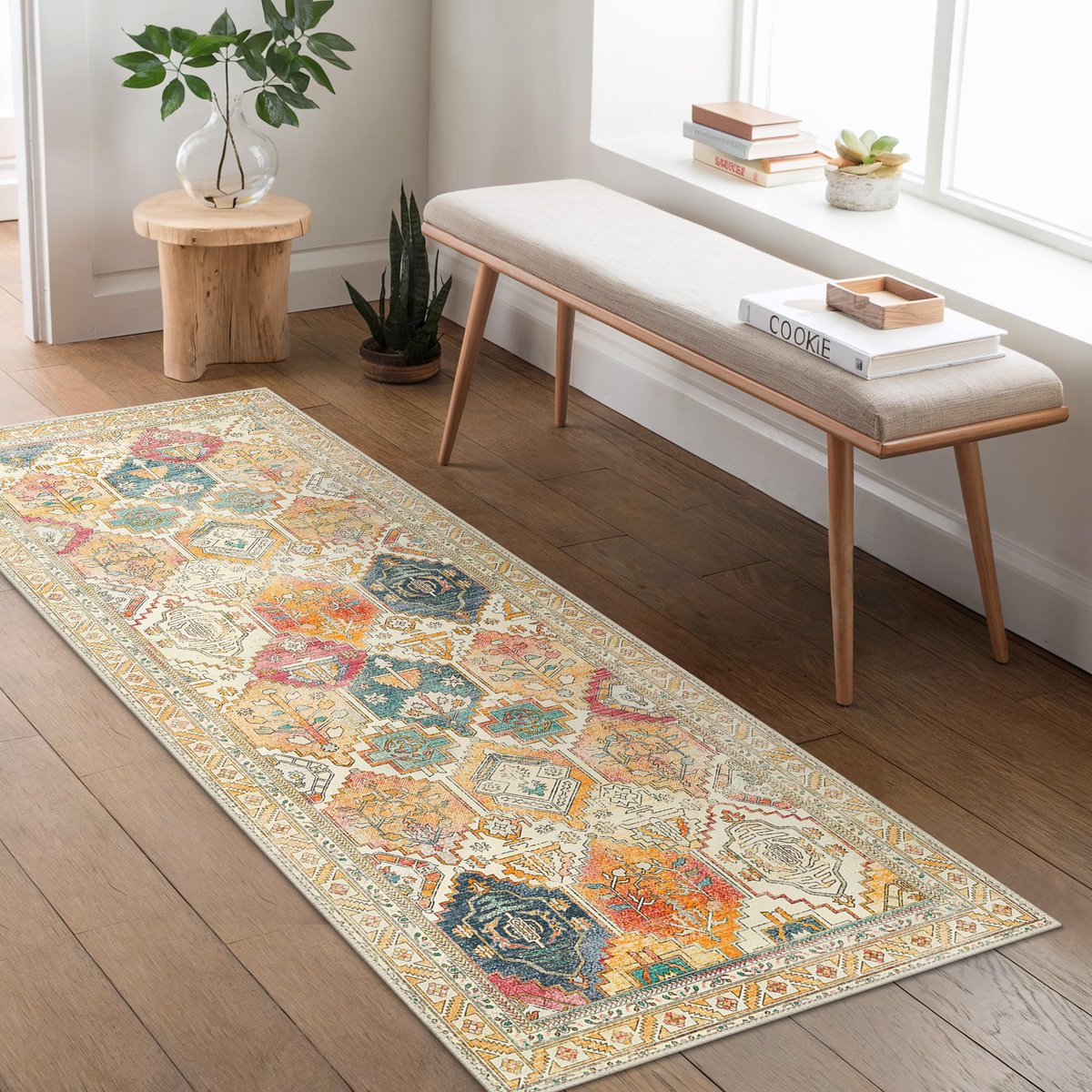 Vloerkleed 80x300cm, Slaapkamer Tapijt, Binnen Hal Tapijt 3 Meter, Keuken Antislip Wasbaar Tapijten, Vintage Woonkamer Vloerkleed, Kantoor, Multicolor