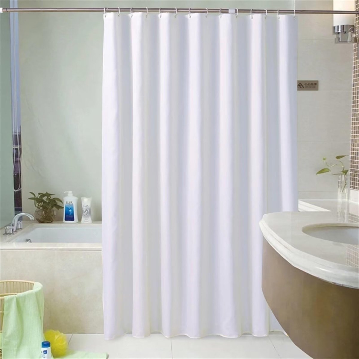 Douchegordijn Anti-Schimmel 120x190cm Wit Douchegordijn Wasbaar Textiel Badgordijn, 3D Douchegordijnen Polyester Antibacterieel Stof, Badkuip Douchegordijn met 12 Douchegordijnringen