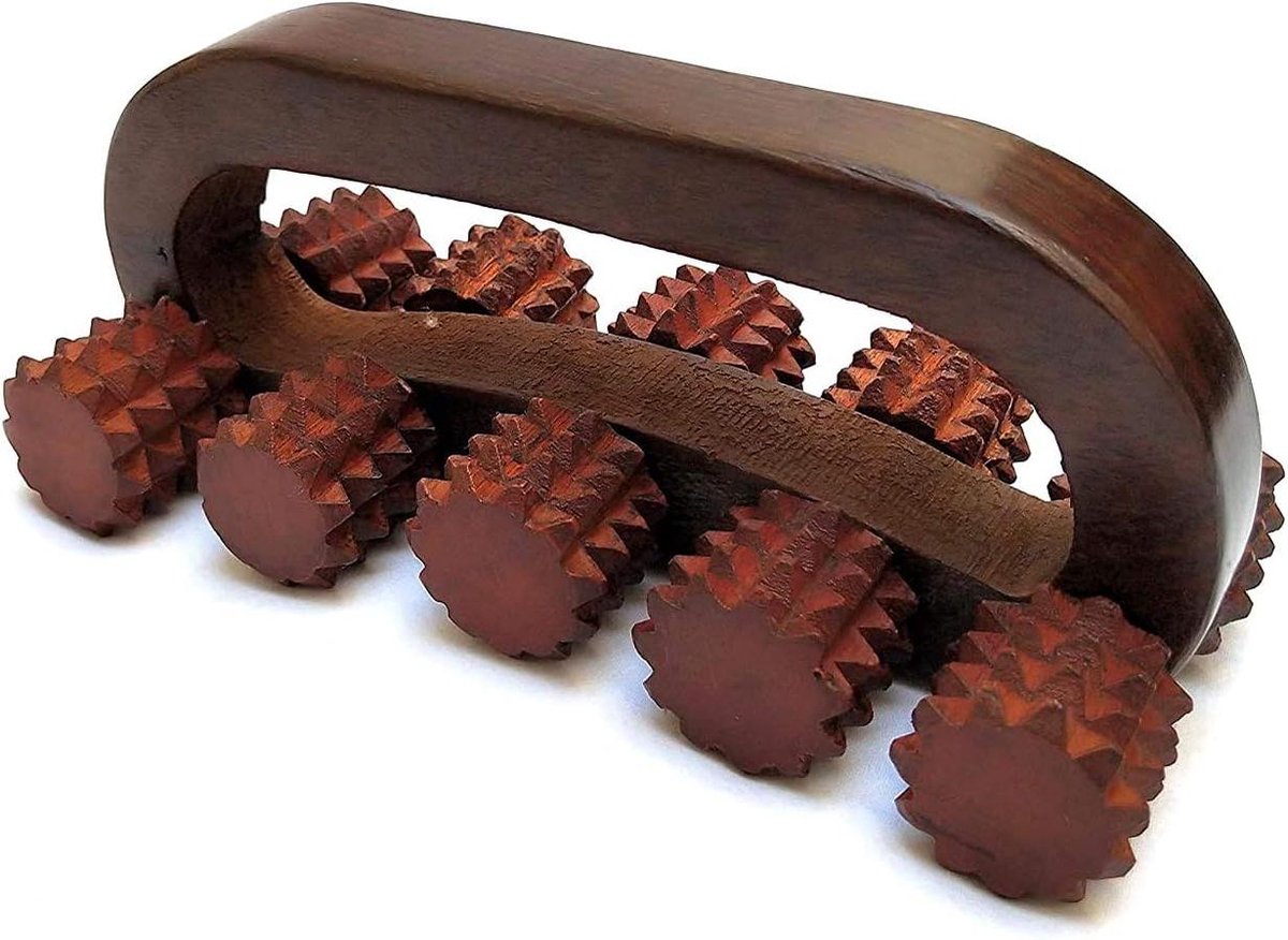 Houten Rug Massager - Massage Roller - Spierontspanning - 10 Massage Rollers - 20 x 9 x 10 cm - Bruin