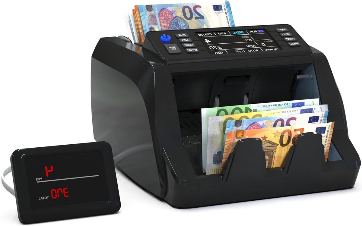 Bankbiljettenteller - Geldteller Biljetten - Geld Tellen - Meerdere Valuta - 1200 Biljetten/Minuut - Zwart