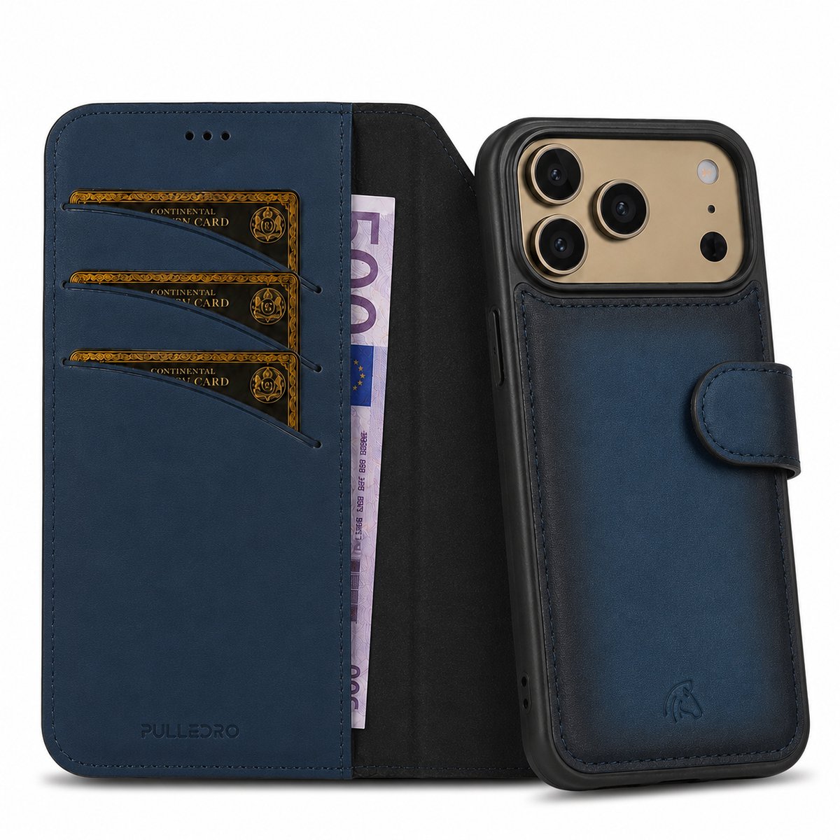 Pulledro geschikt voor iPhone 17 Pro Max Uitneembare Lederen BookCase - MagSafe - RFID - Midnight Blue