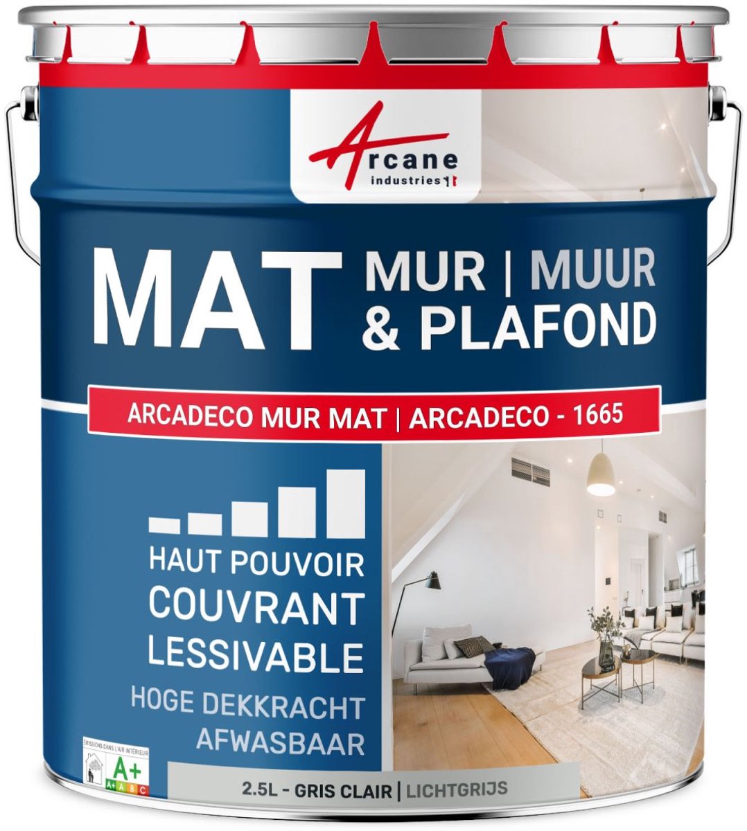 Professionele matte muurverf – ARCADECO - 1665 - Fluwelen afwerking, ultra dekkend en eenvoudig aan te brengen
