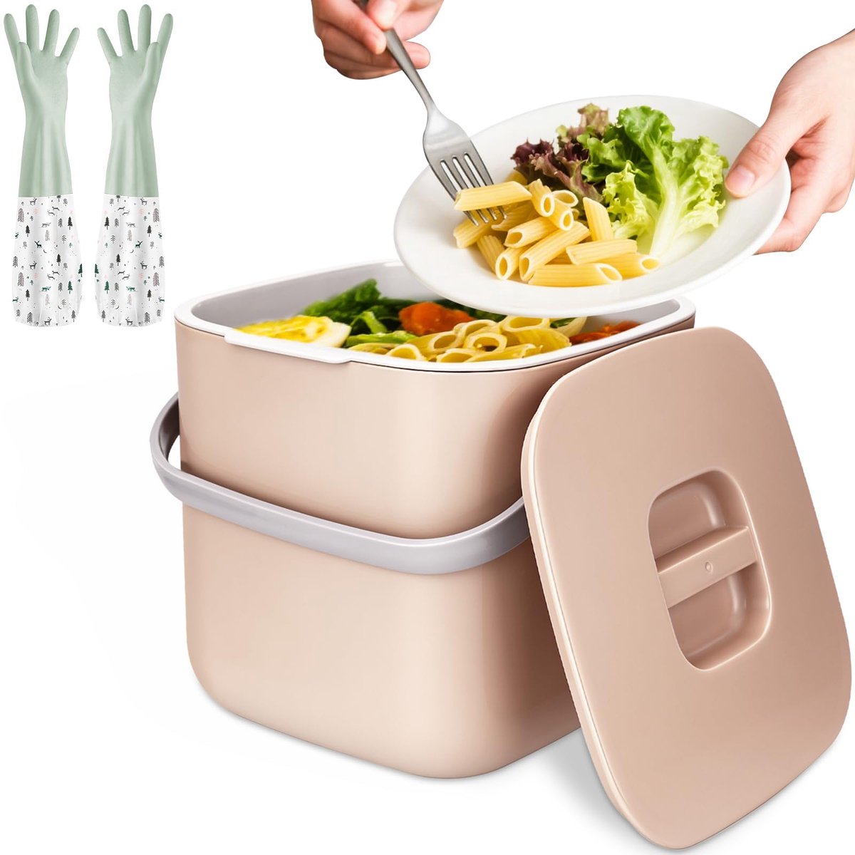 Afvalemmer Keuken,Kleine Compostbak voor in de Keuken,Compostbak voor Aanrecht,Bio-Vuilnisemmer met Deksel,Geurdicht,Uitneembaar Binneninzetstuk