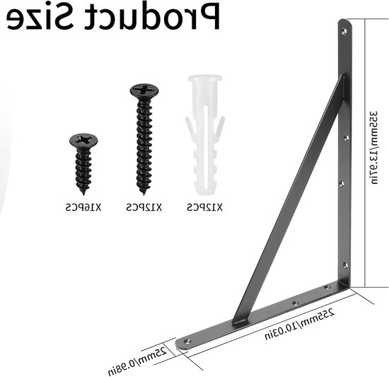 Zware metalen hoeksteunen voor planken - 4 stuks, wandbeugels, drijvende planken, 90 graden hoekbeugels, robuuste ondersteuning voor boekenplanken en decoratie — afbeelding 5