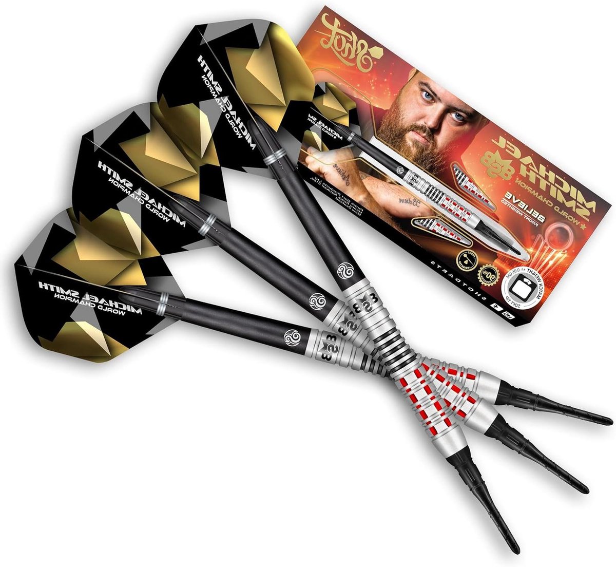 Soft Darts Set - Dartpijlen Michael Smith - Precisie Werpen - 90% Tungsten Materiaal - 20 Gram - Veelkleurig