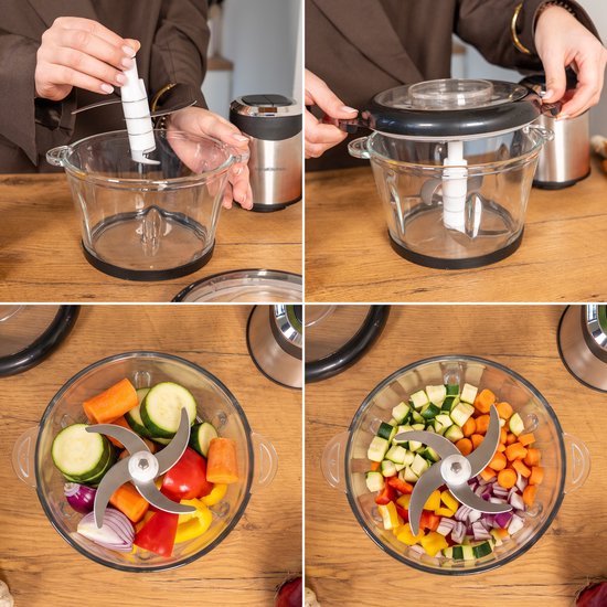 AoraKitchen Hakmolen Electrisch - 2L Glazen Kom - BPA-Vrij - 400W - 2 Snelheden - RVS - Elektrische Hakmolen - Food Chopper van AoraKitchen — afbeelding 4