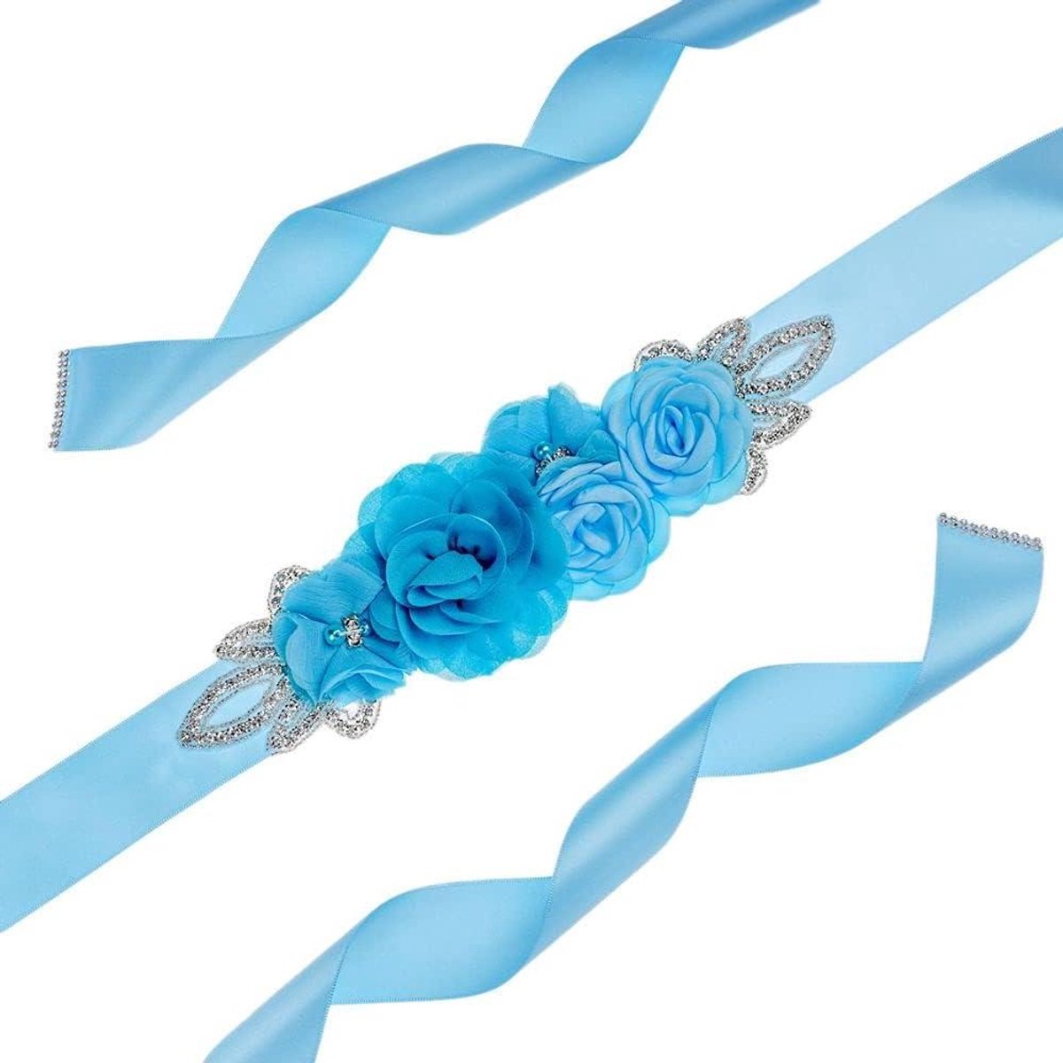 Bruidsriem met Bloemen - Bruiloft Sjerp - Feestelijke Aankleding - Handgemaakt met Parels - 270 cm Lengte - Wit
