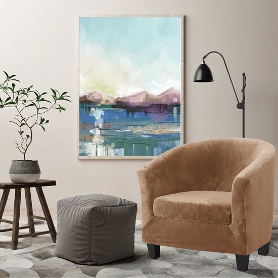 Velours-hoes voor clubfauteuil, tweedelige set, rekbaar, voor woonkamer, fauteuil, cabrio, kuipstoel, met kussensloop (leerkleur) — afbeelding 3