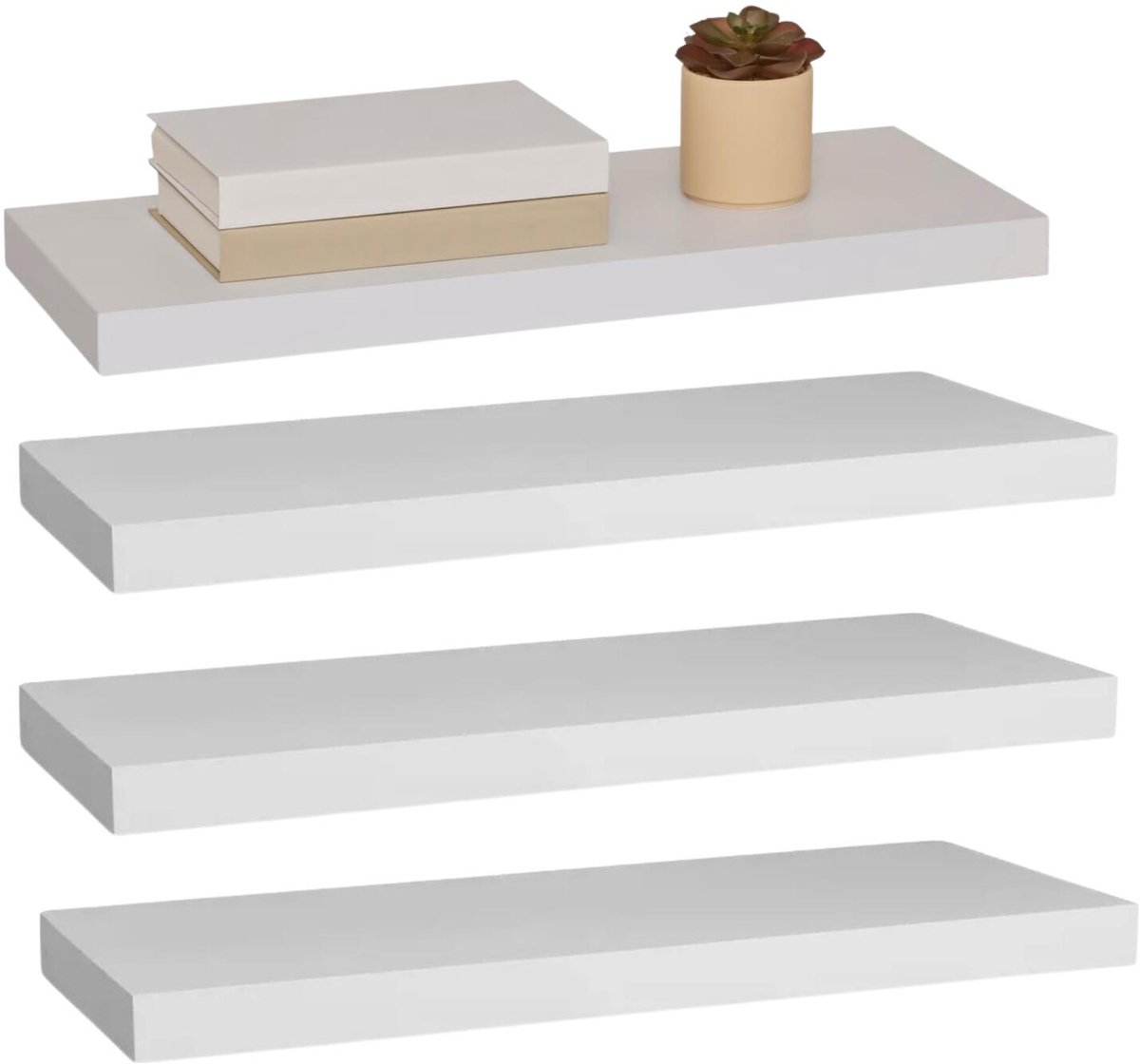 5five Zwevende wandplank Bassline - 4x - wit - 60 cm - hout/MDF - boekenplank - muurplank - opbergplank - hangplank