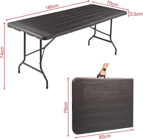 Inklapbare tafel - Klaptafel feest - Buiten eten - Ruimtebesparend ontwerp - 180 cm lengte - Zwart grijs — afbeelding 4