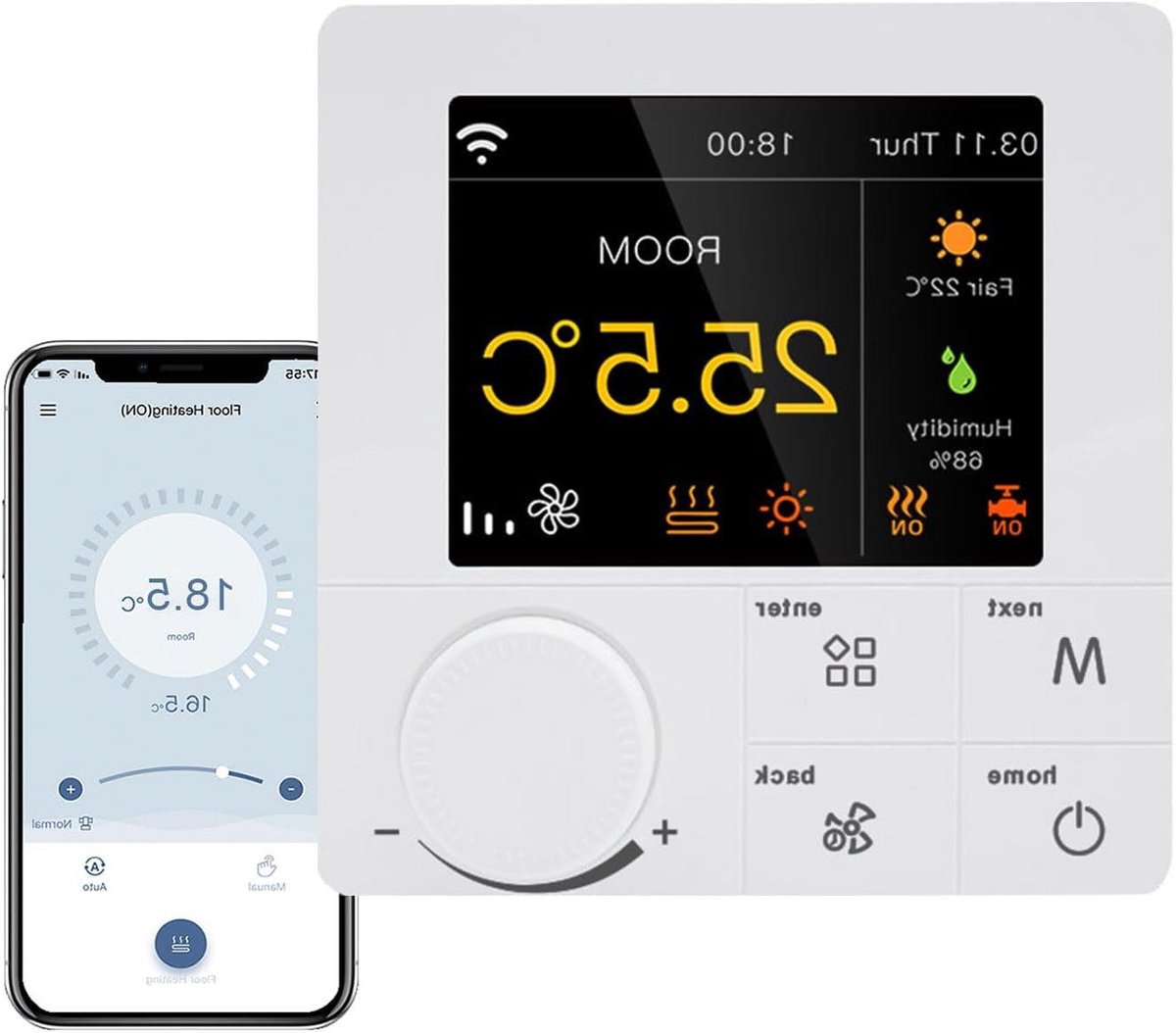 Slimme Thermostaat - Wifi Regelaar - Energie Besparen - Spraakbesturing Compatibel - 8.6 cm - Zwart