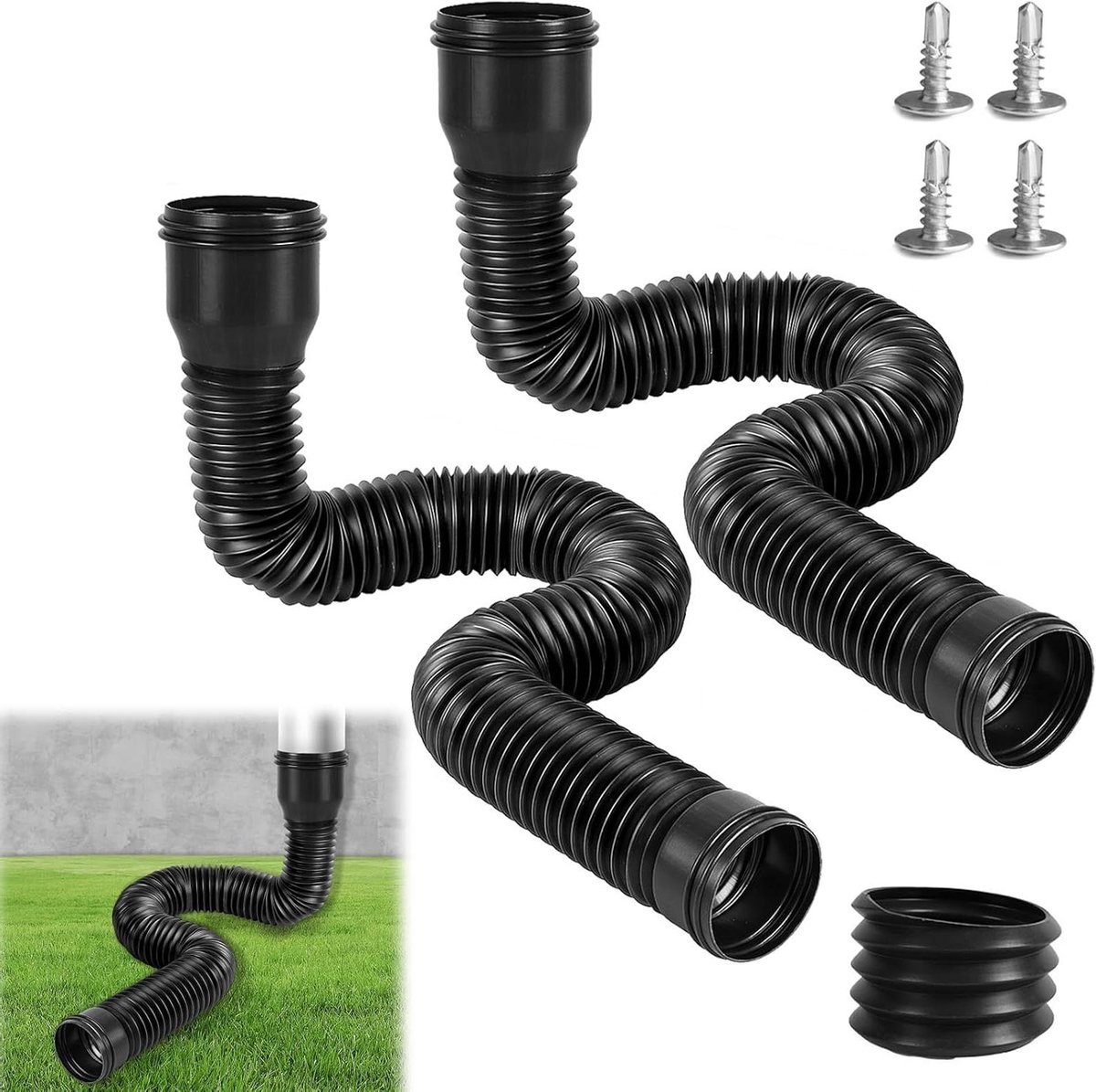 Dakgootverlenging Set - Regenpijp Verlenger - Waterafvoer Optimaliseren - Flexibel Verstelbaar - 2 Stuks 47-150cm - Zwart