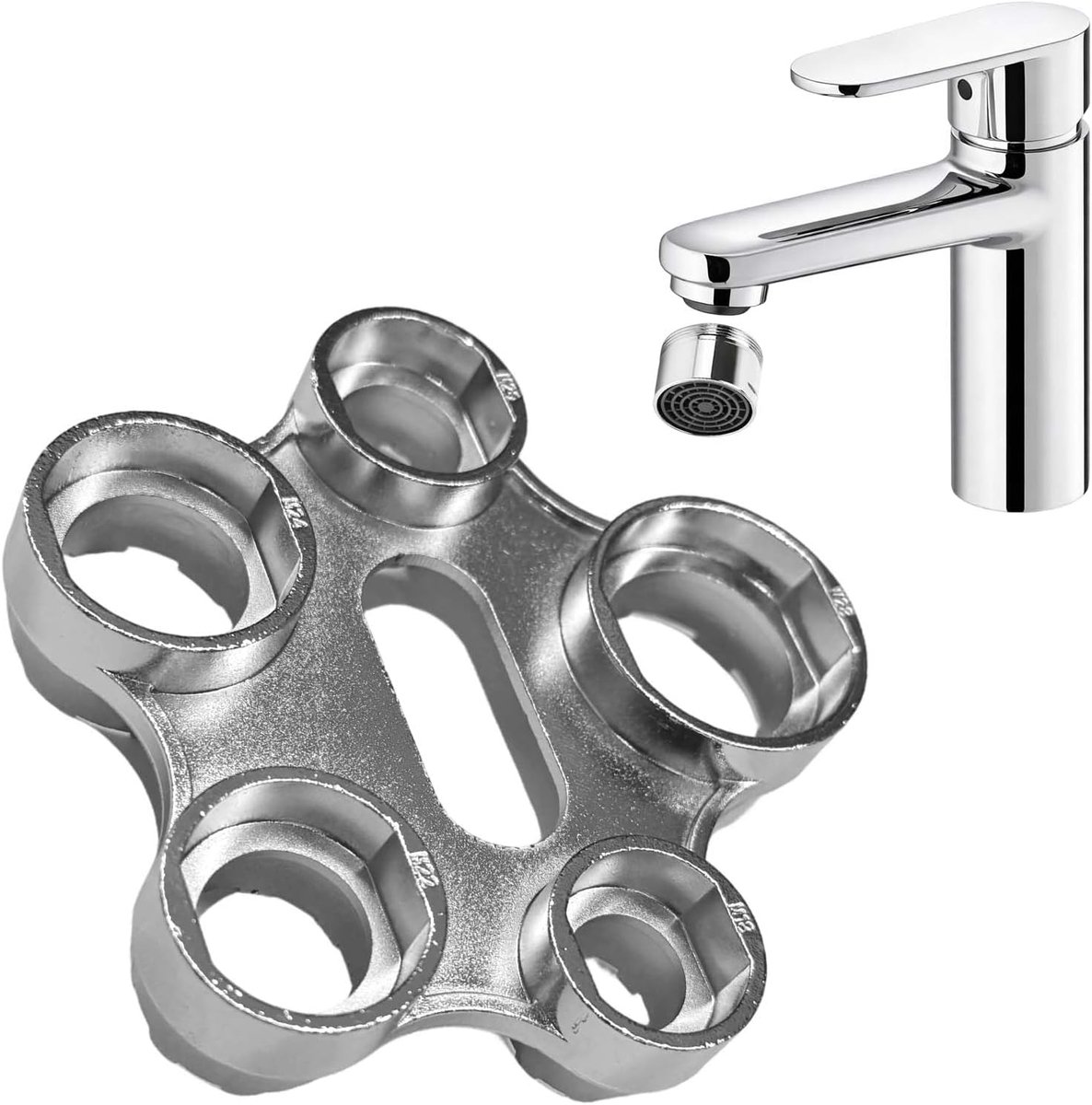 Sleutel voor kraanbeluchter, montagesleutel voor beluchter van zinklegering, verchroomd voor M16/M18/M20/M22/M24/M28, universeel gereedschap voor zeef en beluchter
