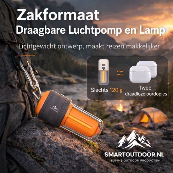 SmartOutdoor zero Mini Luchtpomp X4 Blauw met LED Lamp - Oplaadbaar & Draagbaar - Elektrische Luchtbed Pomp - Inclusief 5 Opzetstukken - Voor Camping, Zwemband & Luchtbed en vacuum zakken — afbeelding 5
