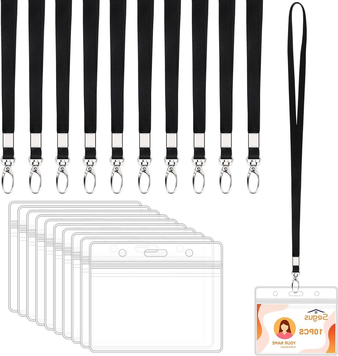 ID Kaarthouder met Lanyard - Badgehouder Kaarthoes - Identificatie Tonen - Waterdicht Transparant - 10 stuks - Zwart