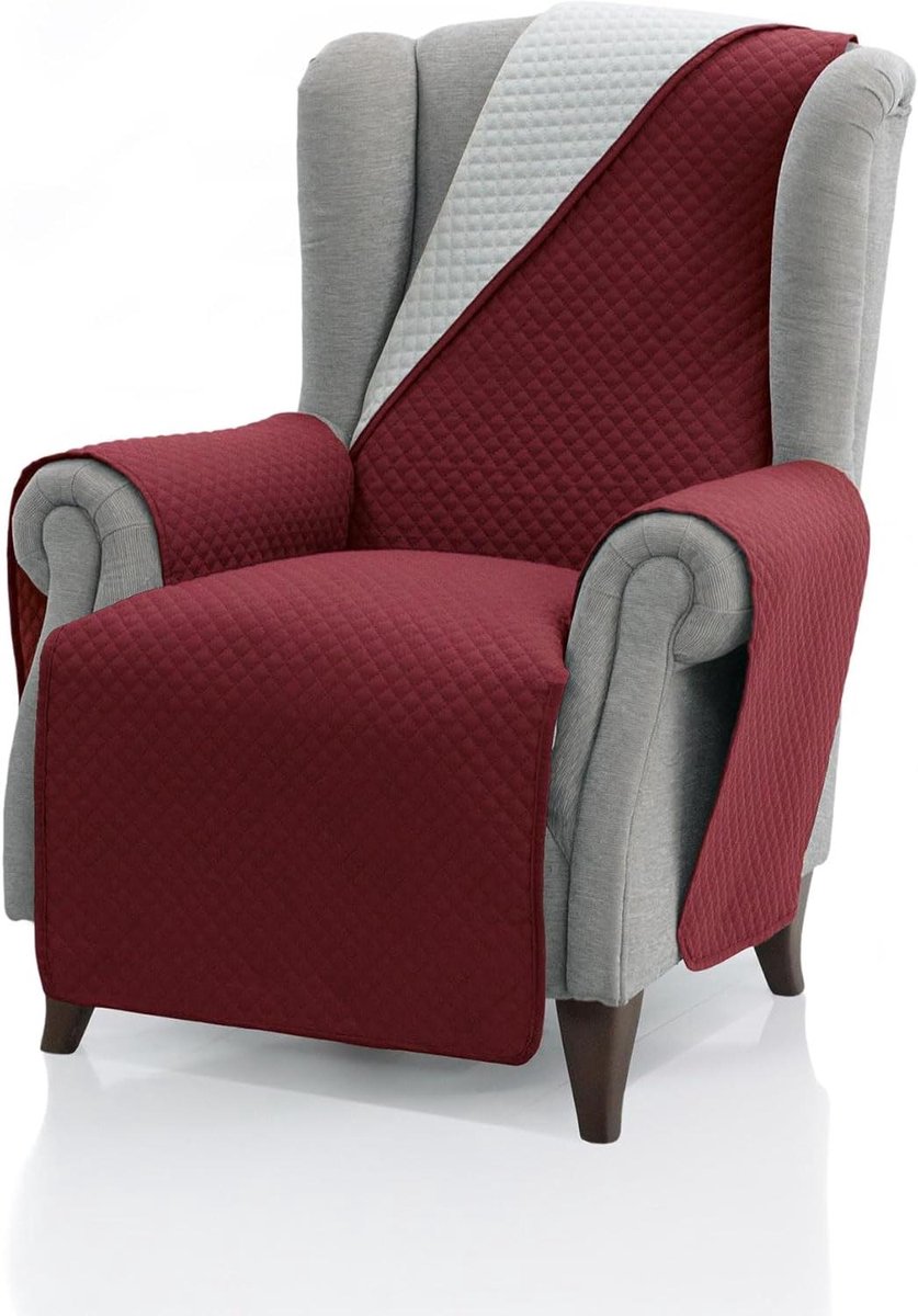 Gestoffeerde fauteuilhoes - Stoelbeschermer omkeerbaar - Meubels beschermen - Extra zacht microvezel - 55 cm zitting - Rood lichtgrijs