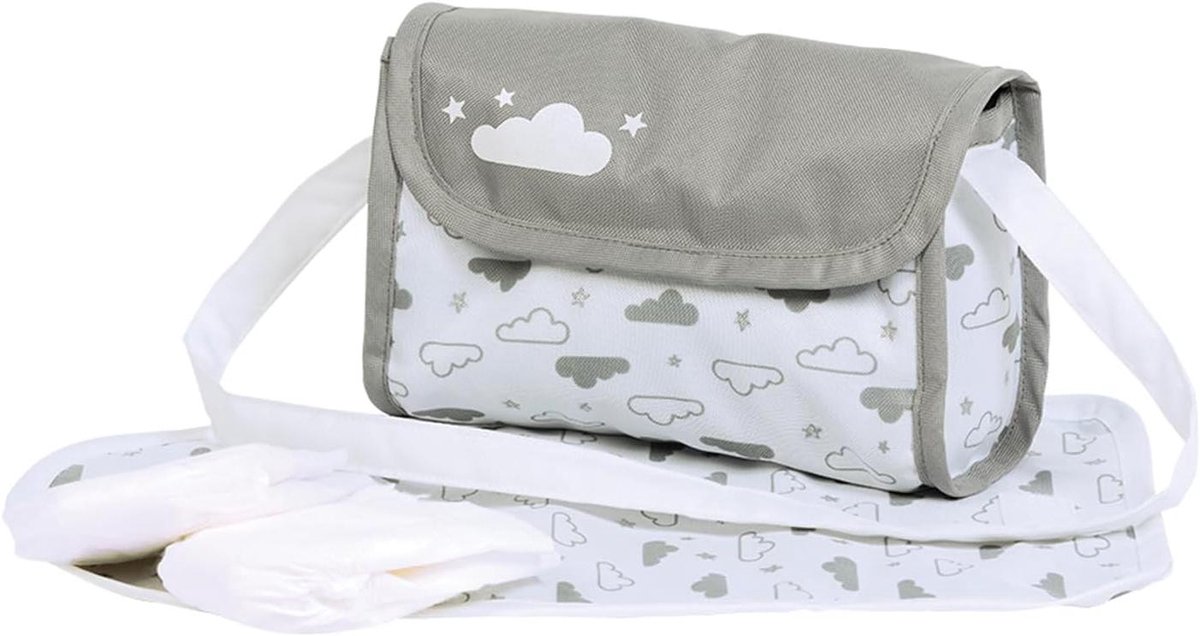 Babypop Luiertas - Poppenverzorgingstas - Poppen verzorgen - 4-delige set - 24 x 18 x 10 cm - Grijs/Wit