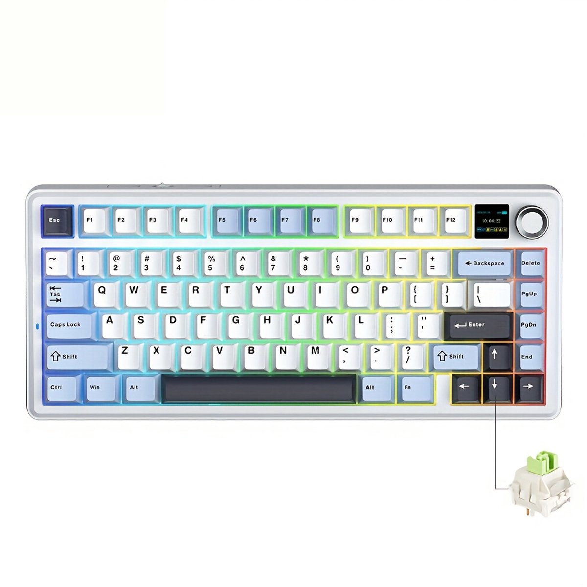 AULA F75 MAX - Draadloos Mechanisch Toetsenbord Met TFT-Scherm En Draaiknop - Gamingtoetsenbord Met Pakking In 75%-Layout - Hot-Swappable - RGB-Achtergrondverlichting - Voor PC/Mac/Linux (Lichtblauw + Zwart En Wit) thumbnail 3