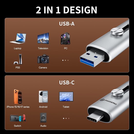 Dubbele poort USB-drive - Geheugenstick - Bestanden Overzetten - Dubbele USB aansluiting - 512 GB - Zilverkleurig — afbeelding 2