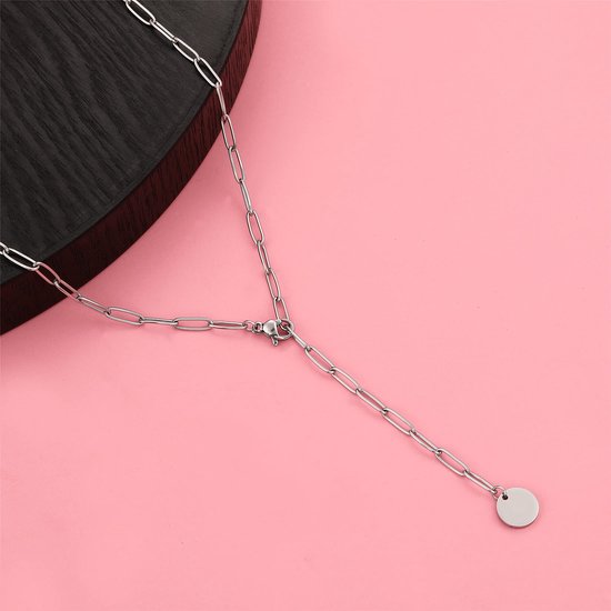 Y ketting goud/zilver/roségoud dames verstelbare filigraan ketting vrouwen ankerketting met munt hanger, Roestvrij staal, — afbeelding 5