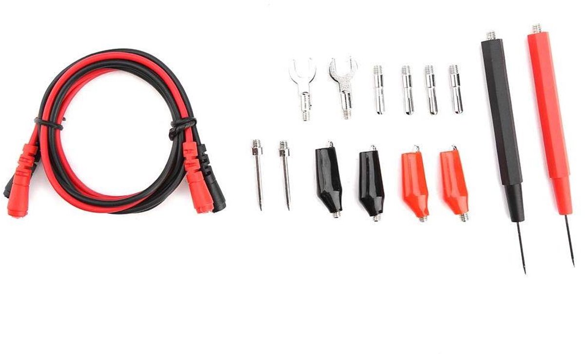 Multimeter Meetkabel - Testkabels Krokodillenklem - Elektronica Meten - Vervangbare Sondepunten - 90cm Snoer - Rood/Zwart