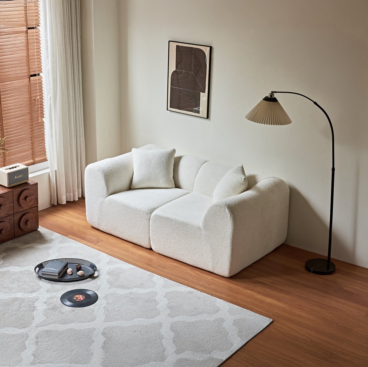 HAUSS SPOLE Zitbank - 2-Zits Loveseat - Ruimtebesparend En Modern Minimalistisch Design - Voor Woonkamer Of Kantoor - Fluweel Beige