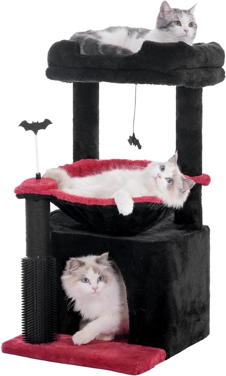 Kattenkrabpaal - Klimmeubel Kat - Spelen en Rusten - Met Zelfverzorgingsborstel - 71 cm Hoog - Gothic