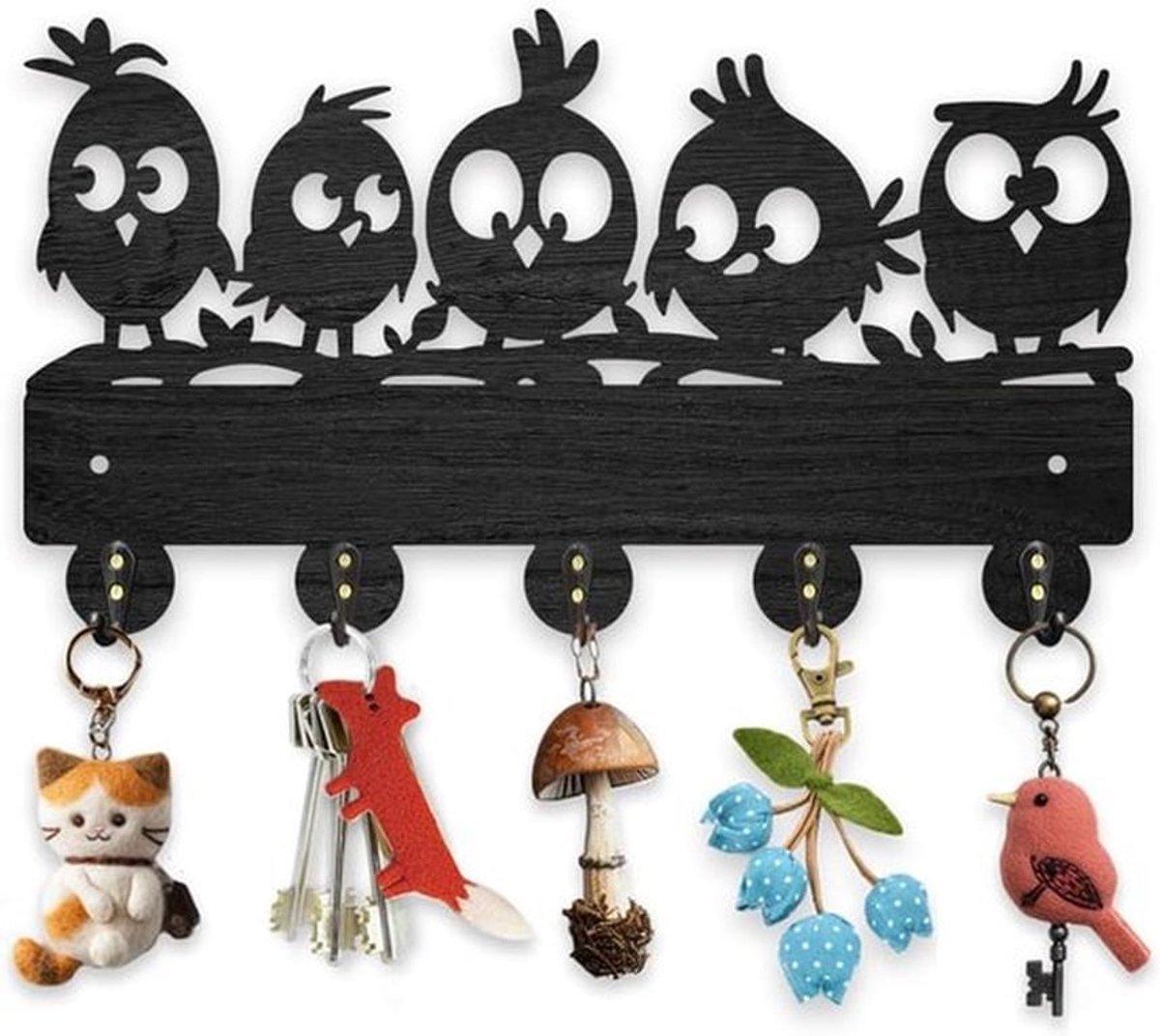 Houten Vogels Vorm Muur Gemonteerde Sleutelrek - 30x17cm - Natuurlijk Nestelend Sleutelrek