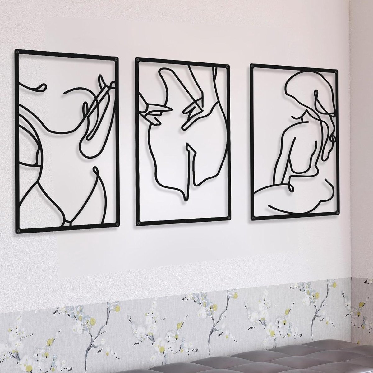Abstracte Wanddecoratie - Metaal Kunst - Woonkamer Decoreren - Minimalistisch Lijnenspel - 33 x 28.2 cm - Zwart
