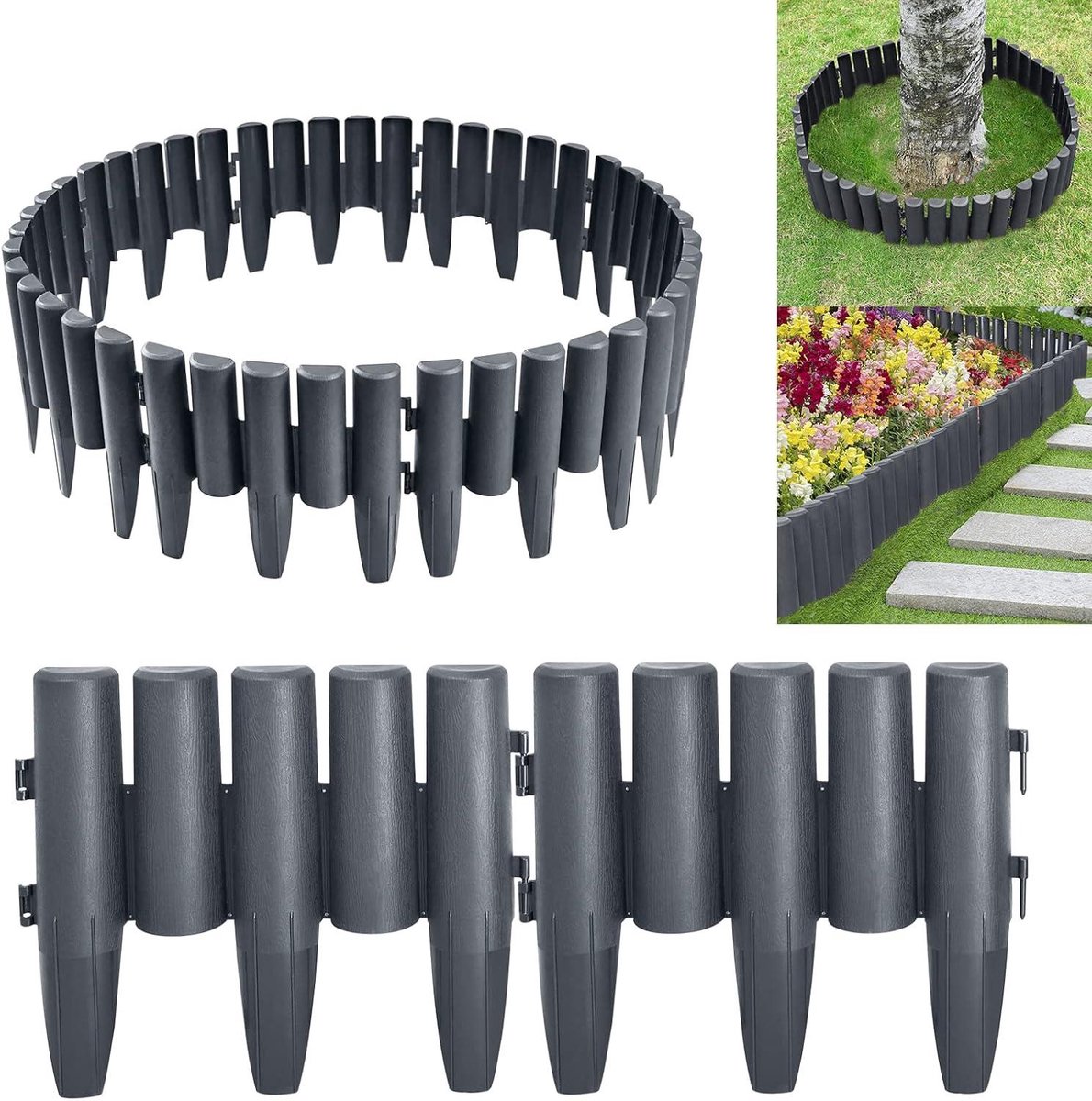 Kunststof Gazonrand - Tuinborder Polypropyleen - Tuinrand Afscheiden - Houtlook Design - 56 m - Antraciet
