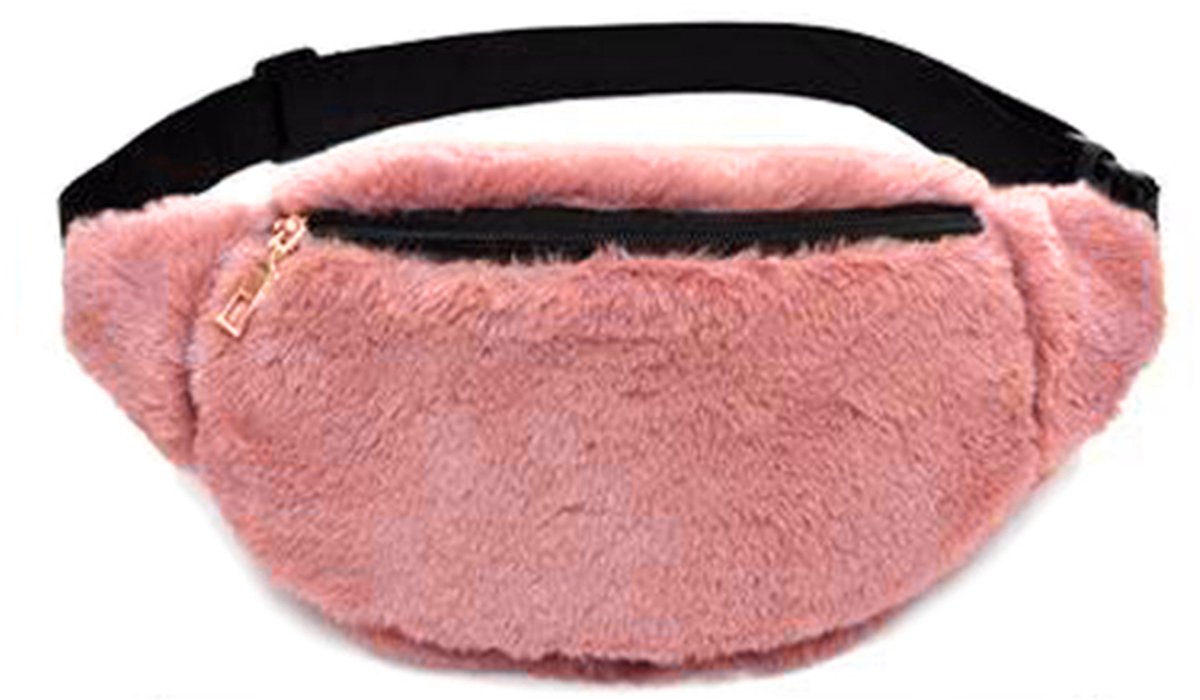 KIMU® Heuptasje Roze Nepbont - Zachte Heuptas - Teddy Fanny Pack Crossbody Tas Y2K - Bont Knuffel Tasje Cute Vintage Nineties Girls Spice Festival