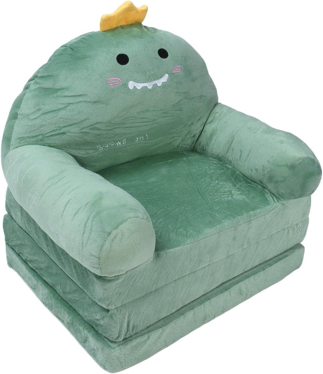 Kinder Sofa Bed - Opvouwbaar Kinderbankje - Spelen en Slapen - Zachte Pluche Stof - Drievoudig - Groen