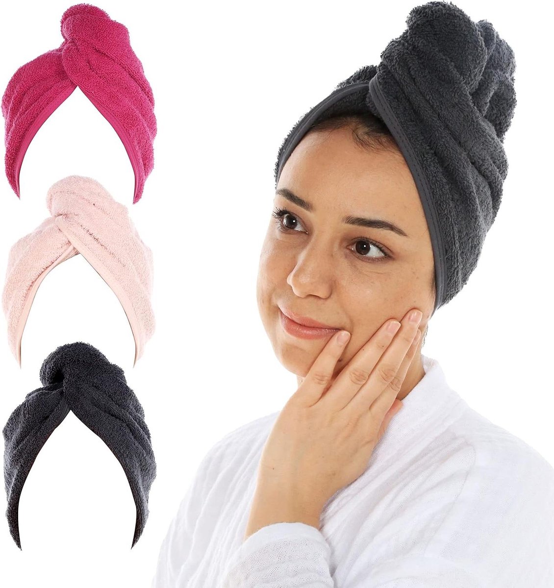 Haarhanddoek Wrap - Haardroogdoek Tulband - Haar Drogen - Zeer Absorberend - 3 stuks - Wit