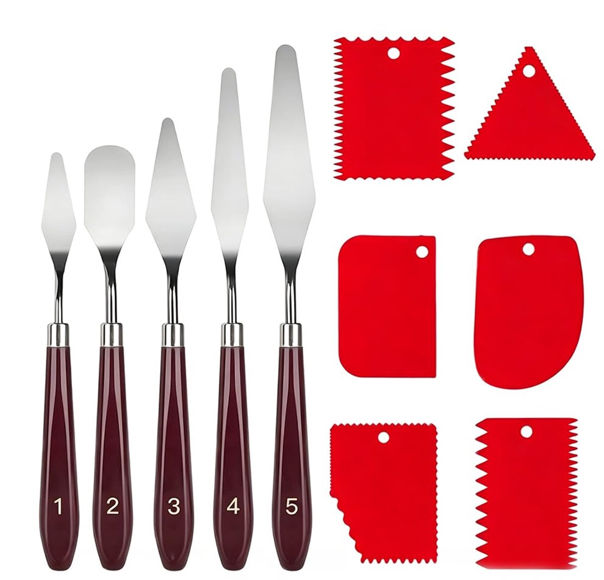 11 stuks spatel set rood plamuurmassa structuurpasta canvas schildermes spatel acrylverf textuur pasta gesso tandspatel Japanse spatel palet kunstenaarsbenodigdheden spatel gereedschap schilderen