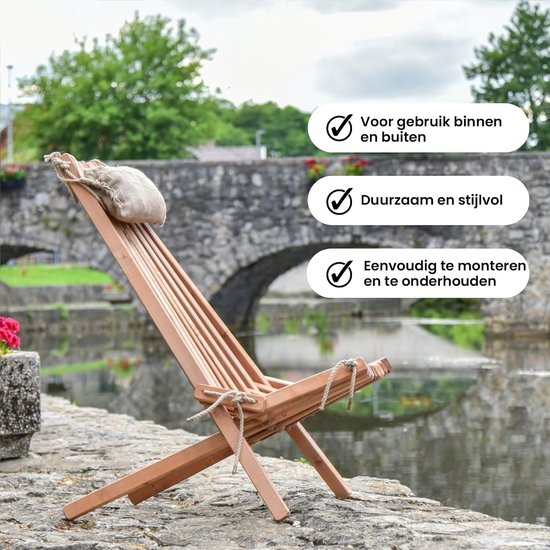 Inklapbare Houten Ligstoel Ergonomisch voor Tuin en Binnen — afbeelding 5