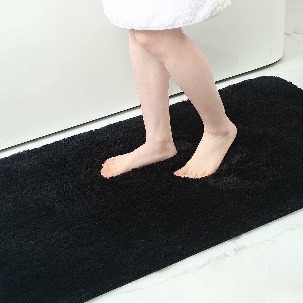 Badkamertapijt, antislip, wasbaar, badmat, zacht, wollig, badtapijt, hoogpolig, microvezel, badmat, 60 x 90 cm, zwart