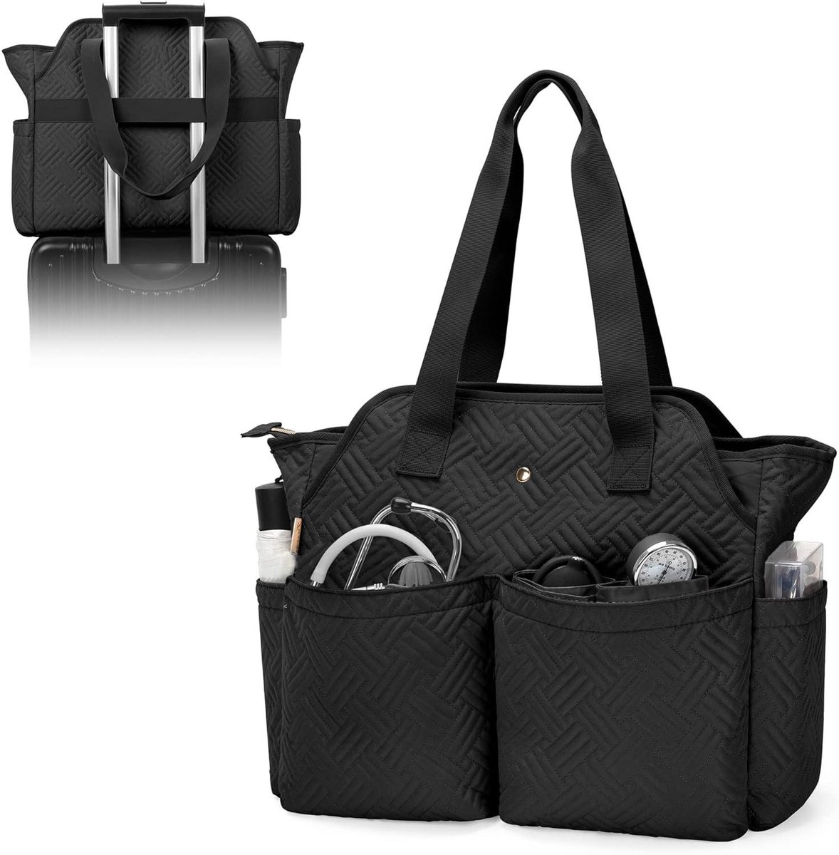Verpleegstertas - Draagtas Werk - Werk Organiseren - Laptopvak & Meerdere Vakken - 39.4 x 14 x 31 cm - Zwart