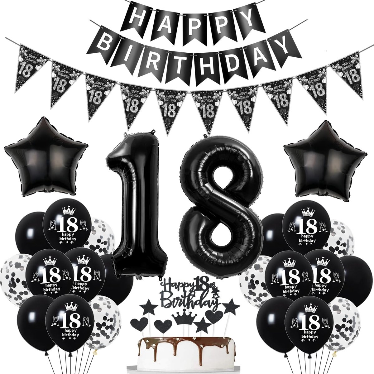 decoraties 18 jaar verjaardag meisjes jongens zwarte taartdecoratie 18 jaar verjaardag meisje feestdecoraties zwarte ballonnen 18 jaar verjaardag jongen verjaardagsdecoratie 18 jaar meisje