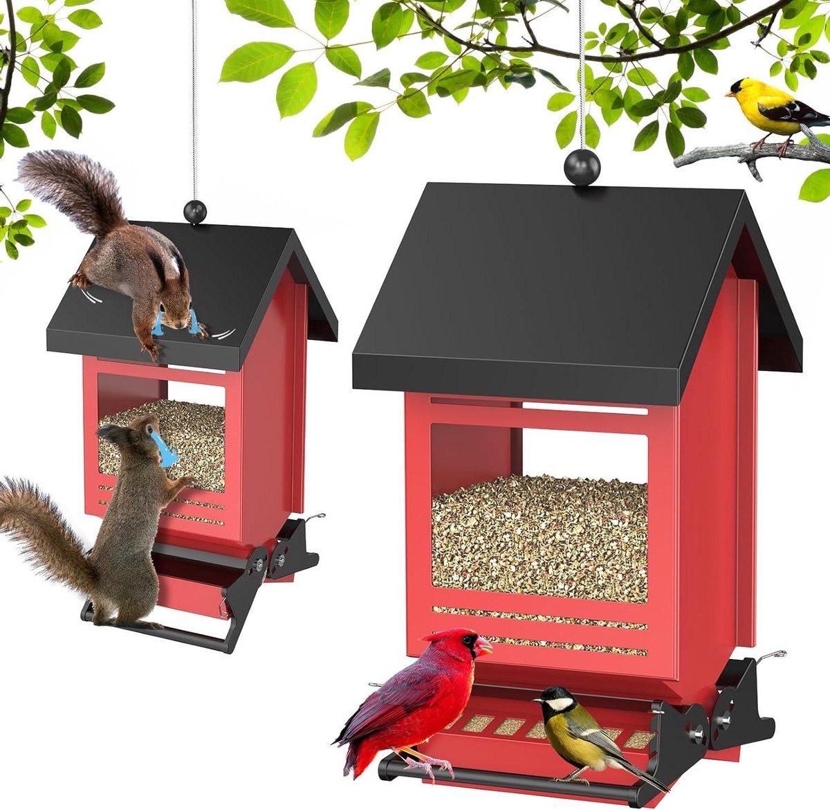 Vogelvoederhuisje - Voederstation Buiten - Vogels Voeren - Verbeterde Eekhoornbestendigheid - 2.3kg Capaciteit - Groen