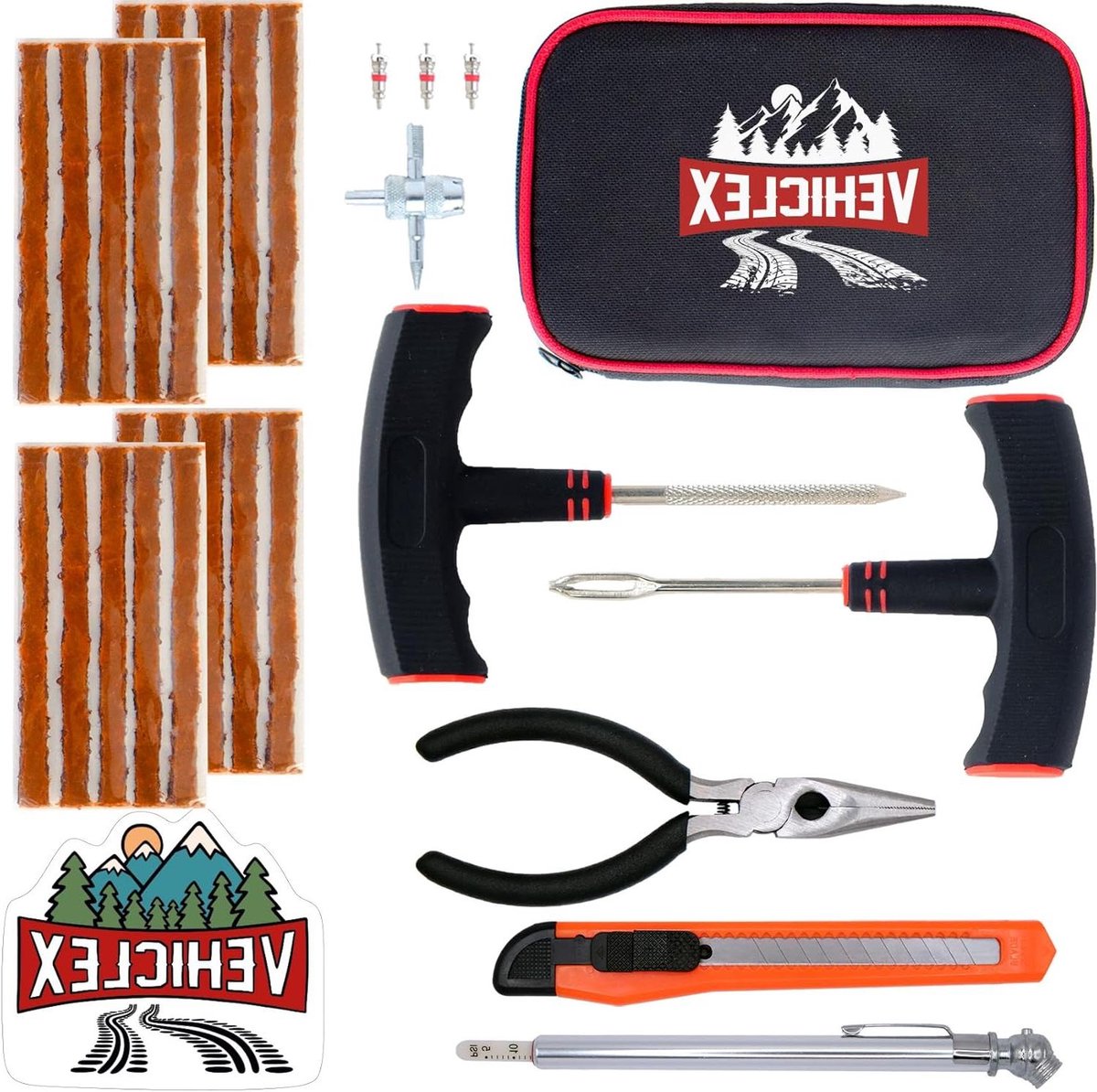 Bandenreparatieset - Reparatieset Auto Band - Band Lek Repareren - Robuust Hoofdgereedschap - 20 cm - Zwart