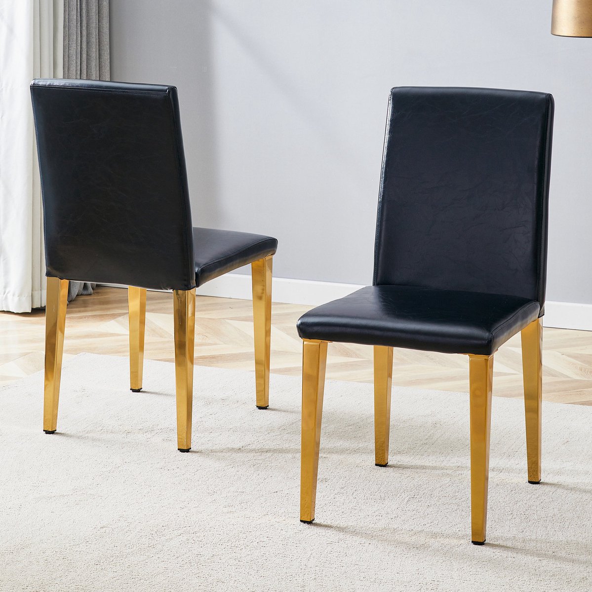 DESMIU Eetkamerstoel 90 Cm - Set Van 2 Met Ergonomische Hoge Rugleuning En Gewatteerde Zitting - Voor Eetkamer En Woonkamer - Kunstleer Metaal Zwart Goud