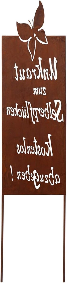 Tuinsteker Metaal - Tuindecoratie Bord - Tuin Aankleden - Roestlook Patina - 90x30 cm - Roestbruin