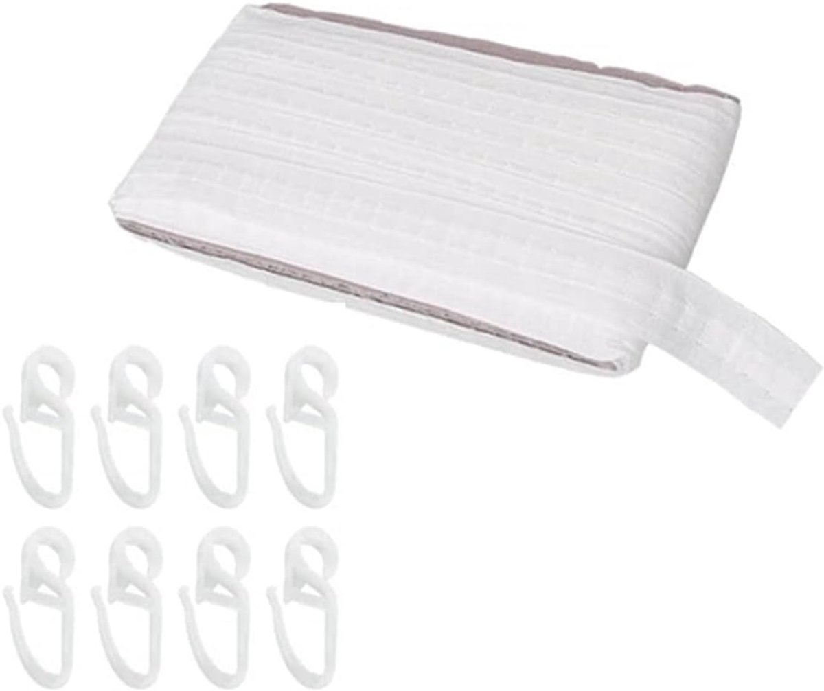 1 set gordijnplooiband, 30 m x 2,5 cm, gordijnband met 50 S-haken, wit, voor raamgordijnen en gordijnen