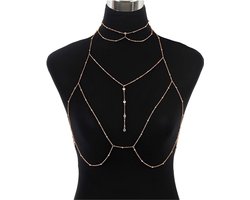 Bh Body Chain met halsketting, kristal lichaamsketting goud en zilver bikini ketting borstketting accessoires sexy kruis borstketting geschikt voor vrouwen voor feestjes en nachtclubs