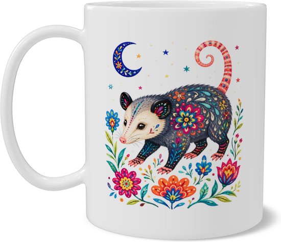 Mok met Opossum Mexicaanse Alebrije Opossum Kleurrijke Koffiemok Tweezijdige Print Uniek Cadeau Dierenliefhebber