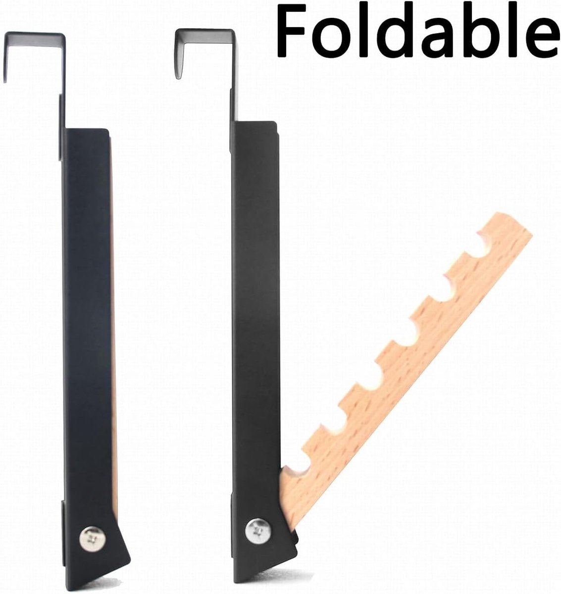 Deurhaken voor 6 kleerhangers, deurhangers zonder boren, metaal en hout, kledingventilator voor deur, slaapkamer, om op te hangen, kleding, hoeden, tassen