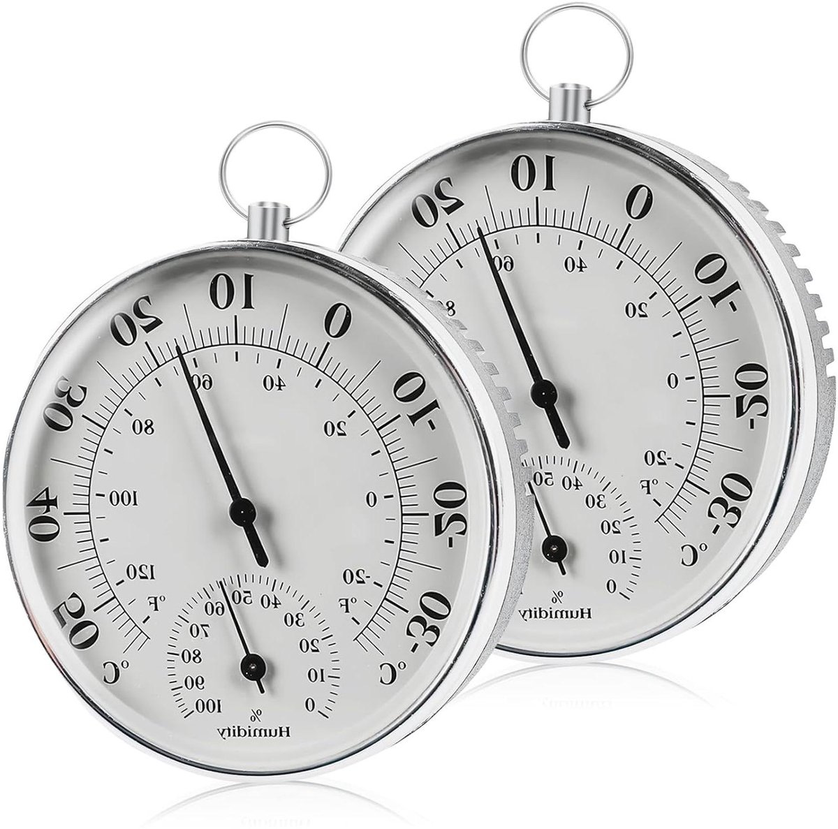 Thermometer Hygrometer - Meetinstrument Set - Binnen en Buiten - Analoge Weergave - 2 Stuks - Zilver