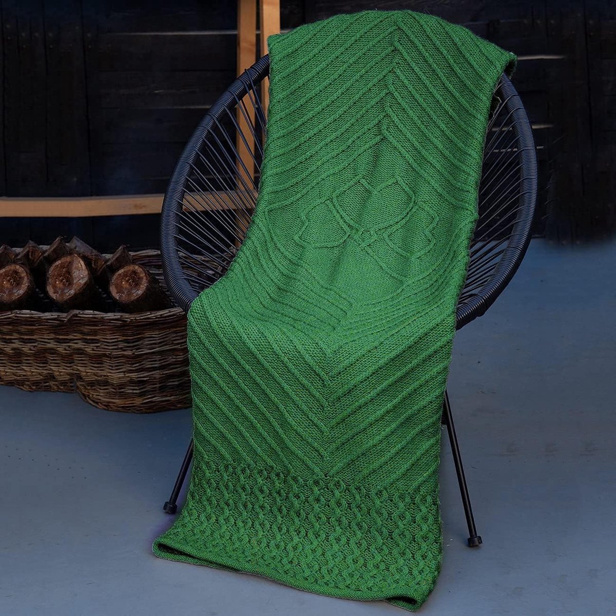 Wollen deken van 100% merinowol, woondeken, knuffeldeken (groen)