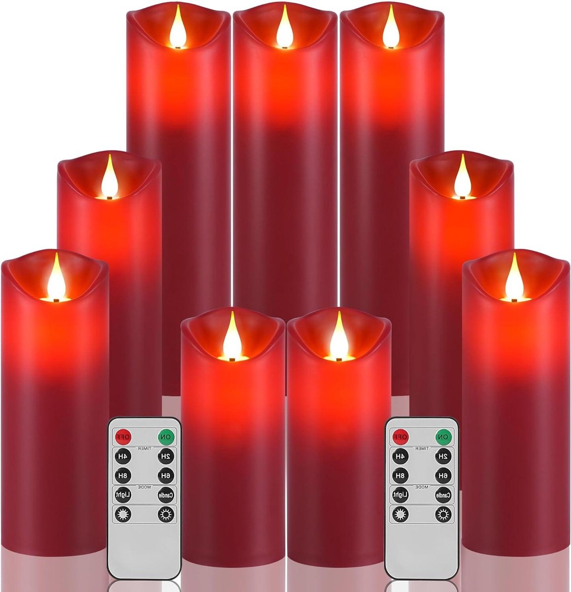 LED Kaarsen Set - Vlamloze Kaarsen - Sfeervolle Decoratie - Met Ingebouwde Lichtslingers - 9 Stuks - Rood