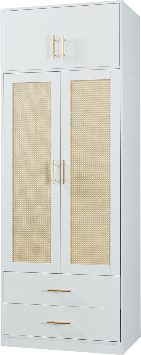 Kledingkast Larundi met deuren lades 216x80x52 cm wit [en.casa]